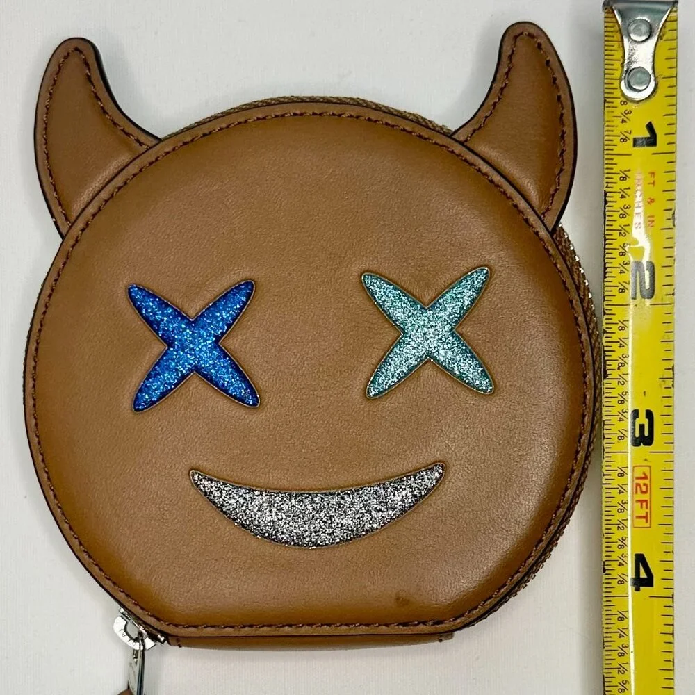 Coach Glitter Smiling Devil Leather Coin Purse Pouch Wallet 2017 Brown 22960 - Picture 7 of 10